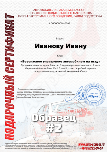 Образец 2 сертификат на вождение